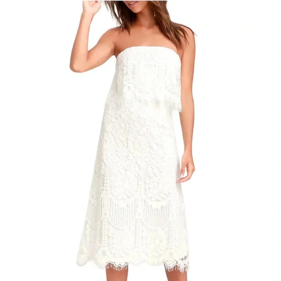 NWT Lulus Delia White Lace Strapless Midi Dress Bridal Party Size S - Picture 12 of 13